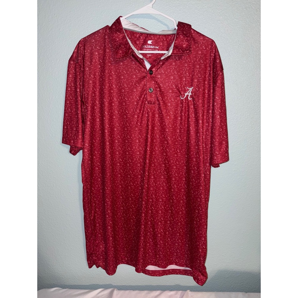 Colosseum Alabama Crimson Tide Mens XXL Red Football Print Polo Shirt NCAA Bama